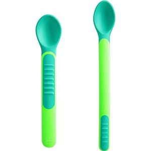 Mam Heat Sensitive Spoons & Cover, bestek dat kleur met warmte verandert, groen