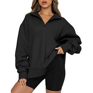 EFAN Oversized hoodies voor dames fleece sweatshirts met capuchon casual comfortabele tops herfst mode outfits 2025 schattige kleding met zakken, Zwart, S