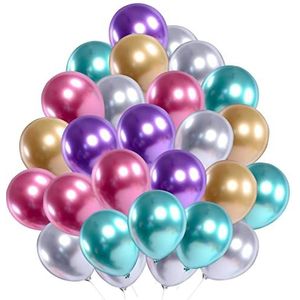 Metallic ballonnen bont (50 stuks), 30,5 cm premium verjaardagsballonnen met vijf heldere kleuren voor verjaardag, babyshower, bruiloft, feest, accessoires, boogslinger, decoratie