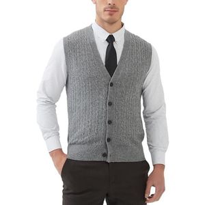 Kallspin Vest Trui met V-hals voor Heren, Cardigan Kabelmix van Kasjmiermix, Mouwloos Vest met Knoop Aan de Voorkant (Lichtgrijze, XL)