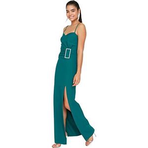 Trendyol Dames Maxi Wrapover Regular Geweven Avond & Prom Dress, Emerald, 62
