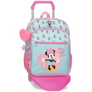 Disney Minnie My Happy Place koerierstas voor meisjes, Blauw, Mochila Escolar con Carro, schoolrugzak met trolley