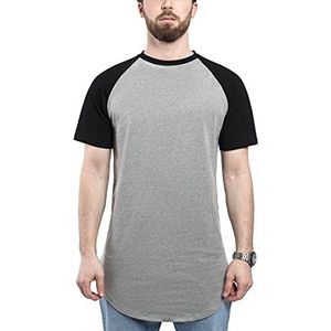 Blackskies Runder Baseball Basic Longshirt | oversized maat korte mouwen T-shirt Raglan Raglan Lange Tee - Verschillende kleuren S M L XL, Zwart grijs, M