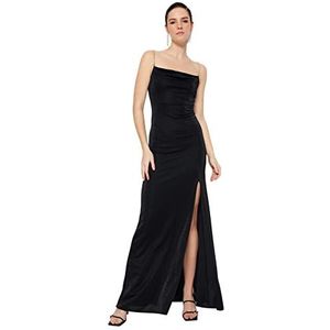 Trendyol Dames Maxi Shift Getailleerde Gebreide Avondjurk, Zwart, 64