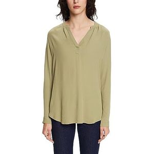 ESPRIT Basic blouse met V-hals, licht kaki, XL