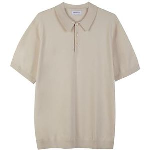 Diana Studio - Gebreid poloshirt voor heren, katoen, ecru-wit, korte mouwen, casual fit, maat L, Gebroken wit, L