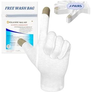 Migliore Wear 5 paar witte katoenen handschoenen voor eczeem met touchscreen-vingers, vochtinbrengende handschoenen voor droge handen, handverzorging, sieradeninspectie, eczeemhandschoenen voor