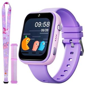 OKYUK T45 Smartwatch voor kinderen, 4G kindersmartwatch, GPS-tracker voor kinderen, jongens, kinderhorloge met video telefoon call, berichten, schoolmodus, SOS-functie, camera en stappenteller, paars