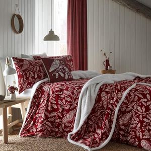 Dreams & Drapes - Dekbedovertrek met rode uil - tweepersoons beddengoed (200 x 200 cm) - beddengoed met bos - superzachte fleece - dekbedovertrek met bosdieren - bordeauxrood dekbedovertrek - Woodland
