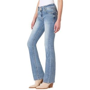 WallFlower Women's Luscious Curvy Bootcut Mid-Rise Insta Stretch Juniors Jeans (Standard and Plus), Andrea, 1 Short