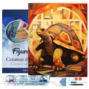 Figured'Art Diamond Painting set Volwassenen 40x50 cm met lijst Schildpad Art Deco - 5D DIY Art full drill vierkante diamant - Canvas al ingelijst