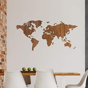Houten wereldkaart - Walnoot - Large (135 x 65 cm) - Woondecoratie - Muurdecoratie - Houten wandkunst - Wereldkaart van hout