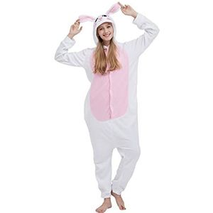 Simzoo dierenpyjama, eendelig dierenpak, cosplay, sleepwear voor heren dames, one piece homewear, uniseks, Konijn, XL
