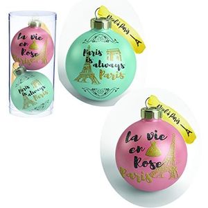 Kerstmis Parigi Lotto 10 set 2 kerstballen pastel groen roze PVC verpakking 5,5 cm