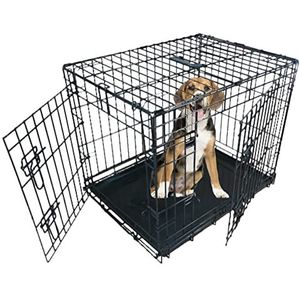 Ellie-Bo Kooi voor puppys/honden, metalen plaat met kauwbescherming, maat L, 91,4 cm, zwart
