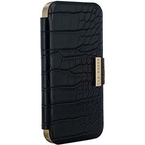Ted Baker KHAILIM Black Croc Dual Card Slot Folio Telefoonhoesje voor iPhone 14 Pro Max Gouden Shell