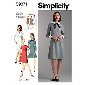 SIMPLICITY SS9371F5 Misses/Plus Size line Dress heeft Front Seaming, lange en korte mouwen, kraag en manchet variaties, zelf terug riem, 18W-20W-22W-24W-26W