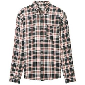 TOM TAILOR Denim Heren Relaxed FitTwill hemd met ruitpatroon en borstzak, 36054 - Donkergroen Wit Check, M
