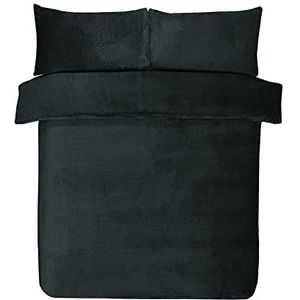 Sleepdown Wafelfleece beddengoedset met kussenslopen, warm, gezellig, superzacht, 220 x 260 cm, zwart