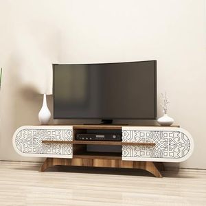 Hanah Home Stijlvolle tv-unit, walnoot & crème, 145 x 37 x 37 cm, 100% melamine gecoat particle board, 18 mm dik, perfect voor moderne woonkamers en entertainmentruimtes