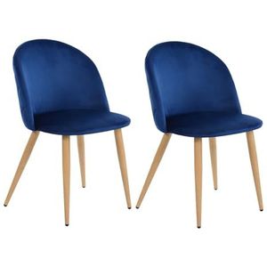 39F FURNITURE DREAM Set van 2 Scandinavische stoelen fluwelen stoelen met eiken metalen poten voor eetkamer keuken woonkamer stof, blauw, 56 x 50 x 78 cm