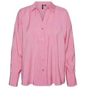 VERO MODA Dames Vmqueeny Ls Oversize shirt WVN Ga Noos shirt met lange mouwen, Roze Cosmos, M
