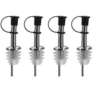 Westmark 4 sterke drank-/olie-schenktuit voor flessen, met lusdopje, met luchtbuisje, metaal/roestvrij staal, siliconen kurken, inox-standaard, zilver, 453322E3