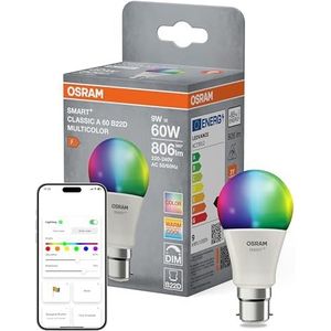 OSRAM SMART+ LED-lamp, bolvormig A60 RGBW B22D, compatibel met Alexa en Google Home, instelbaar wit, veelkleurig, Wi-Fi, filamentontwerp