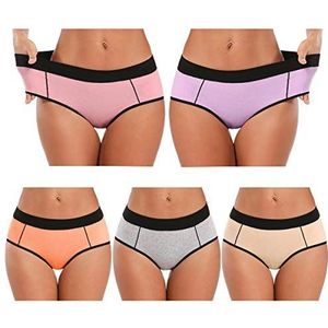 POKARLA Women's Cotton Stretch Underwear Ladies Mid Rise Briefs Panties Multipack 5-Pack(Medium)