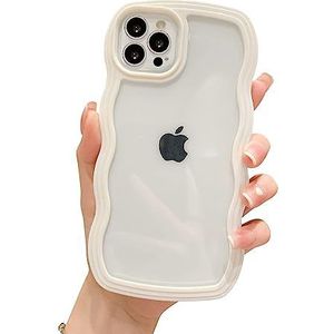 Curly Case Compatibel met iPhone 14 Pro Max, transparant, esthetische siliconen, schattig Wave Frame TPU golvend design voor heren en meisjes