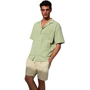 Trendyol Mannelijke oversized basic overhemd kraag geweven overhemd, Groen, L