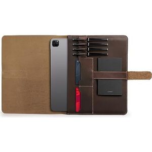 Londo Echt lederen tablethoes met twee kaartsleuven en lederen pennen/Apple potloodhouders (bruin, 12,9 inch)