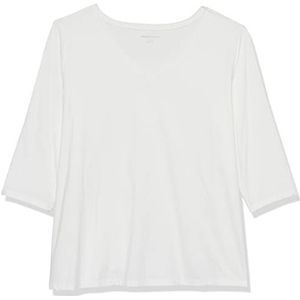 Amazon Essentials Women's T-shirt met driekwartmouwen en V-hals in klassieke pasvorm (verkrijgbaar in grote maten), Wit, XS