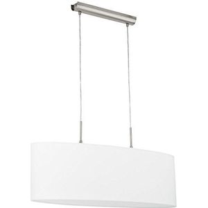 EGLO Hanglamp Pasteri, 2-pits textiel hanglamp, ovaal design van staal en stof, kleur: nikkel mat, wit, fitting: E27, L: 75 cm
