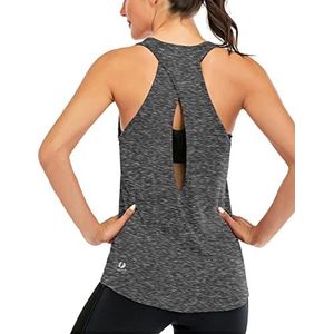 ICTIVE dames sporttops, cross backless, racerback tanktops, open back hardloopshirts, mouwloze yogashirts, DARK GRIJS, M