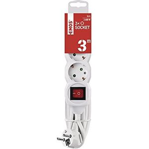 EMOS - 3-voudige stekkerdoos 3 m met schakelaar - 3 geaarde stopcontacten 45° gedraaid - 250 V, 16 A, 3680 W - PVC-isolatie - H05VV-F3G 1,5 mm2 - verhoogde aanraakbeveiliging - IP20 voor binnen - wit