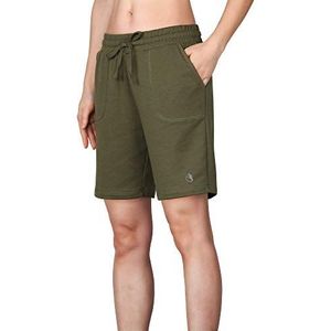 icyzone Bermudashorts voor dames, korte sportbroek, joggingbroek, ademend, hardloopshorts, sportshorts met zakken, legergroen, L