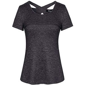Sykooria Shirts Dames T-shirt sportshirt korte mouwen functioneel shirt elastisch yoga gym t-shirt, Z-grijs, XL