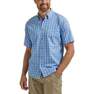 Wrangler Heren Classic Fit Blauw Korte Mouw Geruit Shirt, Medium, Rivera, S