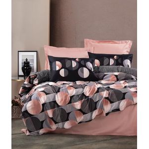 Nuit Des Rêves Luxe satijnen dubbele quilt cover set (200 x 200 cm), zalm en zwart/grijs, 100% katoensatijn, reactieve print, machinewasbaar, knoopsluiting, elegant en gezellig beddengoed