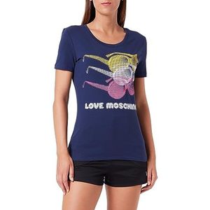 Love Moschino Dames Tight-fit Short-Sleeved T-Shirt, Dark Blue, 44, Dark Blue, 44