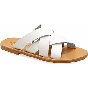 40 Witte Emmanuela Sandalen in oude Griekse stijl, handgemaakte lederen platte riem sandalen met open teen, hoge kwaliteit glijbaan zomerschoenen voor vrouwen, beige witte turquoise schuifregelaars