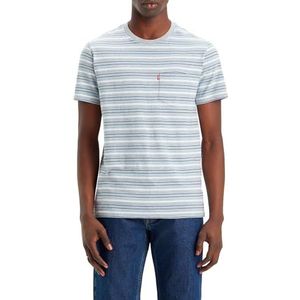 Levi's Heren Short Sleeve Classic Pocket Tee T-shirt, Lighthouse Stripe Midtone Heather Grey Slub, M