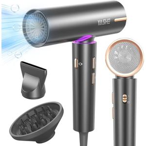 YASHE Haardroger, 110.000 RPM Brushless Motor, 1800W Ionische Föhn met Diffuser & Concentrator, 3 Snelheden 4 Warmte-instellingen, Koele Knop, 23m/s Snel Drogen voor Salon Thuis Reizen