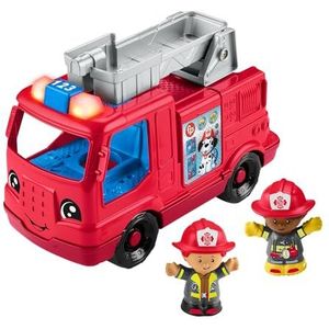 Fisher-Price Little People HYR88 Speelgoedbrandweerauto om te duwen voor peuters, met muziek en 2 figuren voor kinderen vanaf 1 jaar, meertalige versie