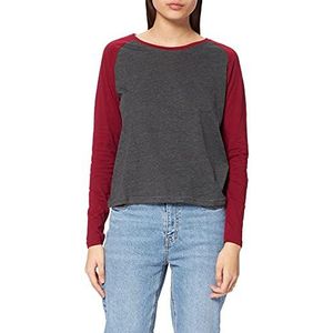 Urban Classics Dames Dames Contrast Raglan Longsleeve T-Shirt, Charcoal/Bourgondië, XS