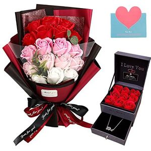 EIGHTOWN Rozen boeket nep kunstbloem - geconserveerde rode bloemen met liefde ketting voor haar - unieke geschenken Valentijnsdag, Moederdag, Thanksgiving, verjaardag, jubileum..