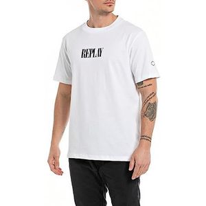 Replay Heren T-shirt korte mouwen ronde hals logo, Wit 001, XL