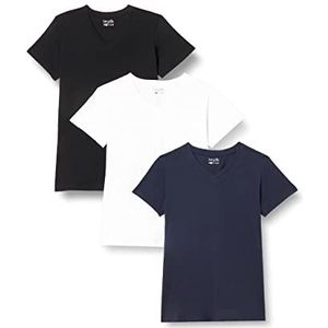 Berydale Dames T-shirt voor sport en vrije tijd, met V-hals, Donkerblauw/wit/antraciet, set van 3, S