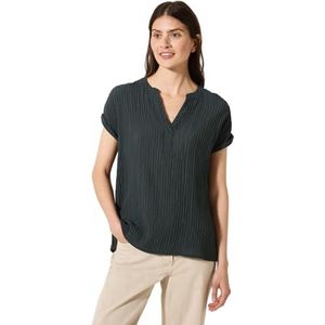 Blouse - Slate Khaki - V-hals - Korte Mouwen - Streepstructuur